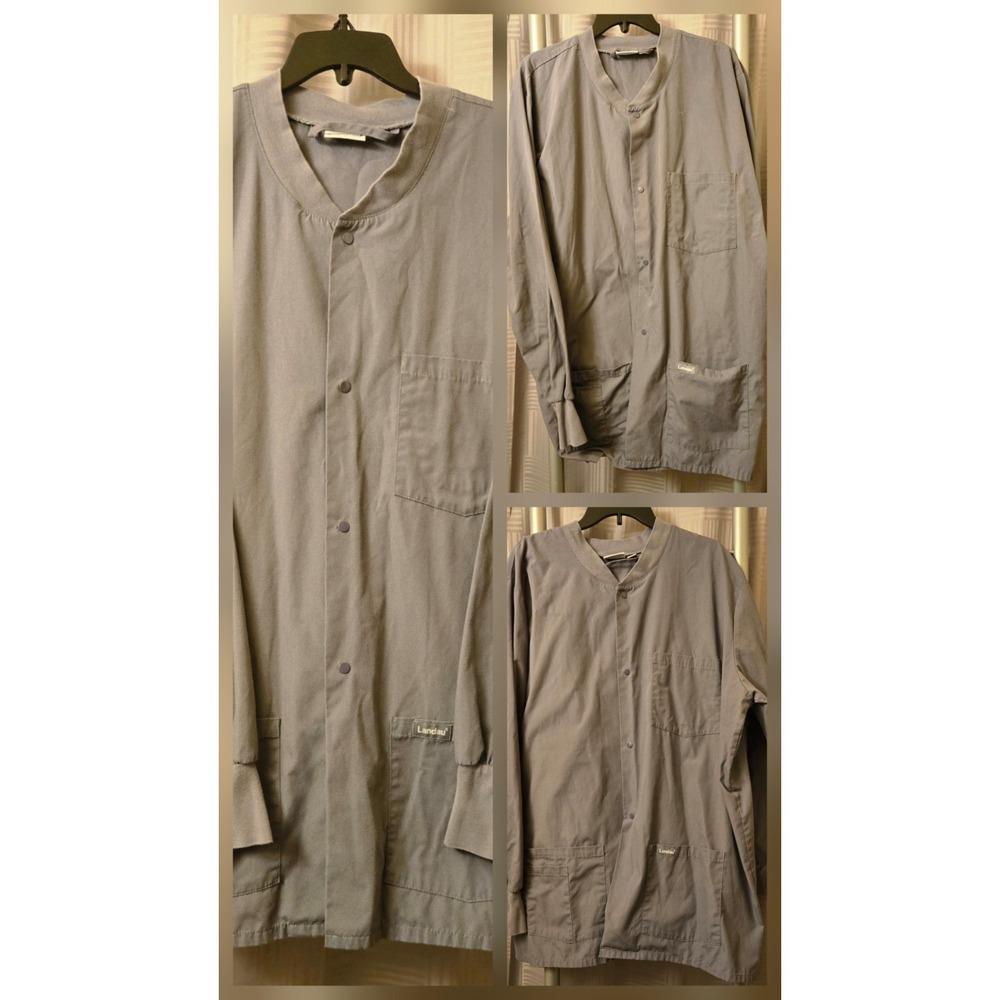 Landau Scrub Jackets Lot Of 3 XXL Snap Front Solid Blue Gray‎ Medical Nurse